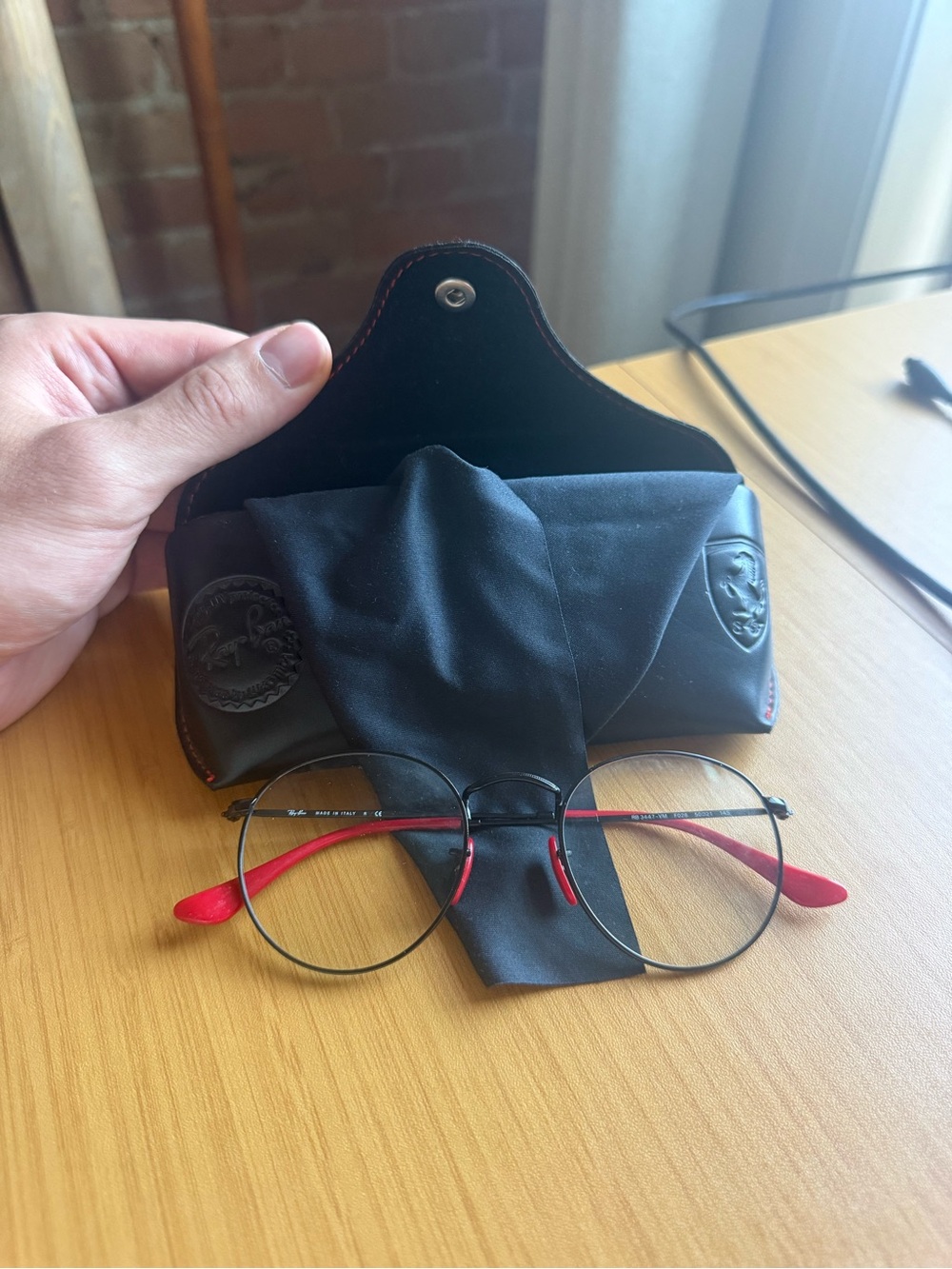 Ray-Ban Ferrari Blue Light glasses. Black Round Frames with Red Temples. LIMITED